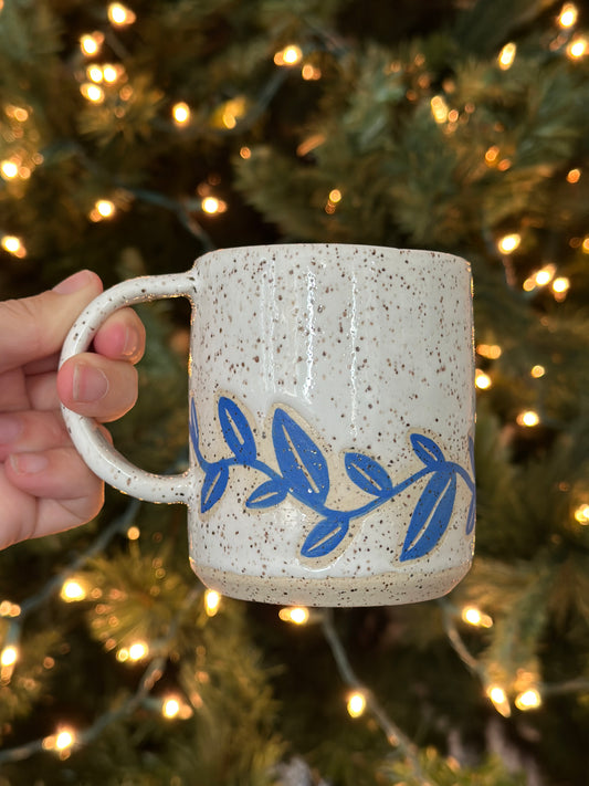 Speckled Blue Leaf Mug